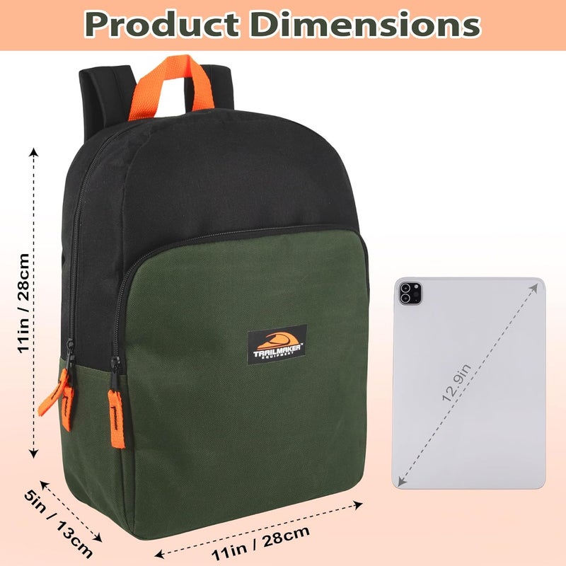 Trailmaker Color Block Backpacks for School Boys and Girls, 15 Inch Two Tone Colorful Small Travel Backpack for Kids (Green) - Image 4